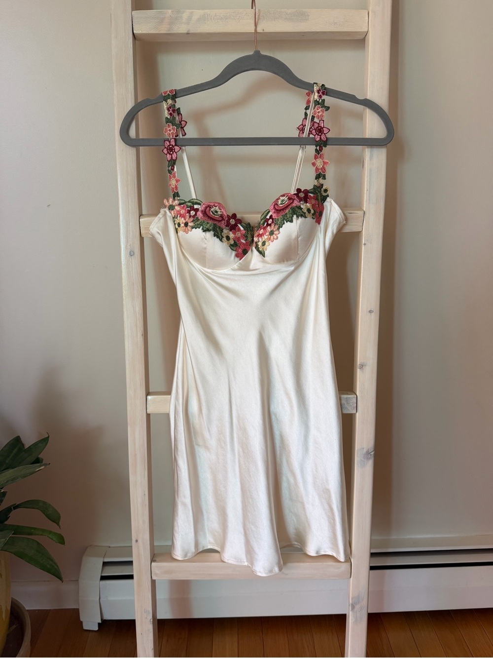 Ivory Floral-Embroidered Slip Dress